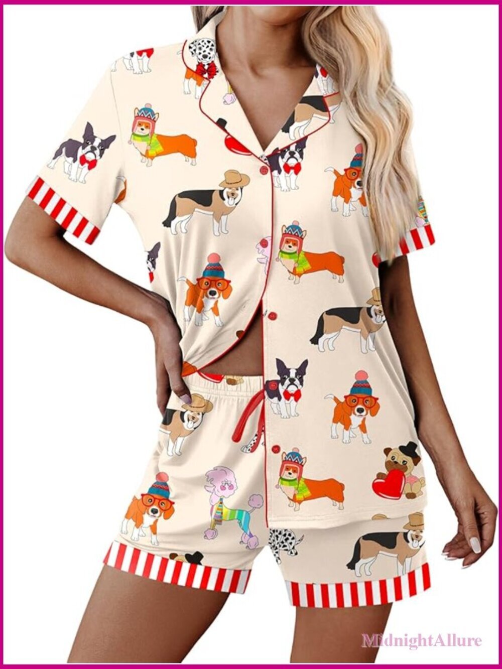 Women's Short Sleeve Button Down Pajama Set 2 Piece Lounge Wear